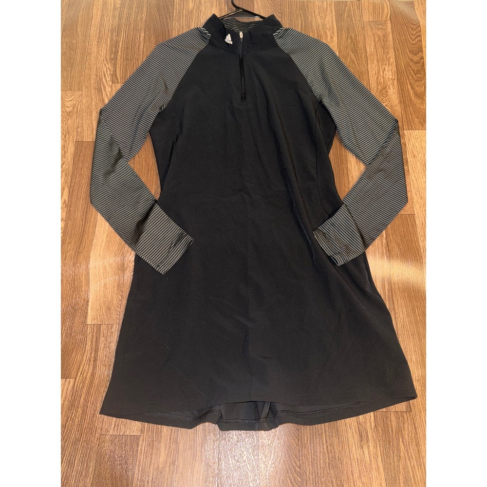 Adidas Womens Golf Dress Black Grey Striped Long Sleeve Quarter Zip FT0735 S